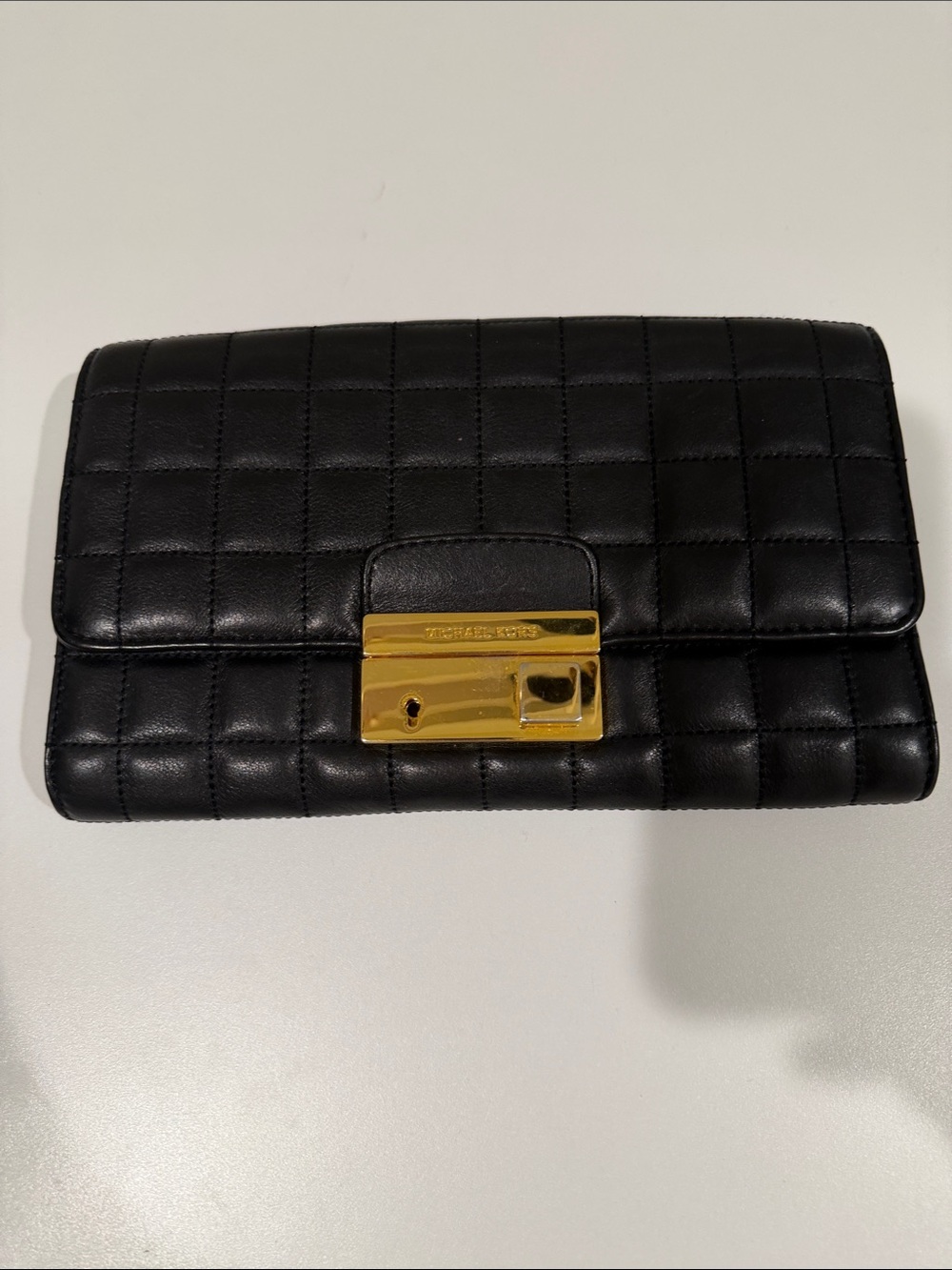 Michael Kors Black Quilted Leather Clutch with Gold Hardware
